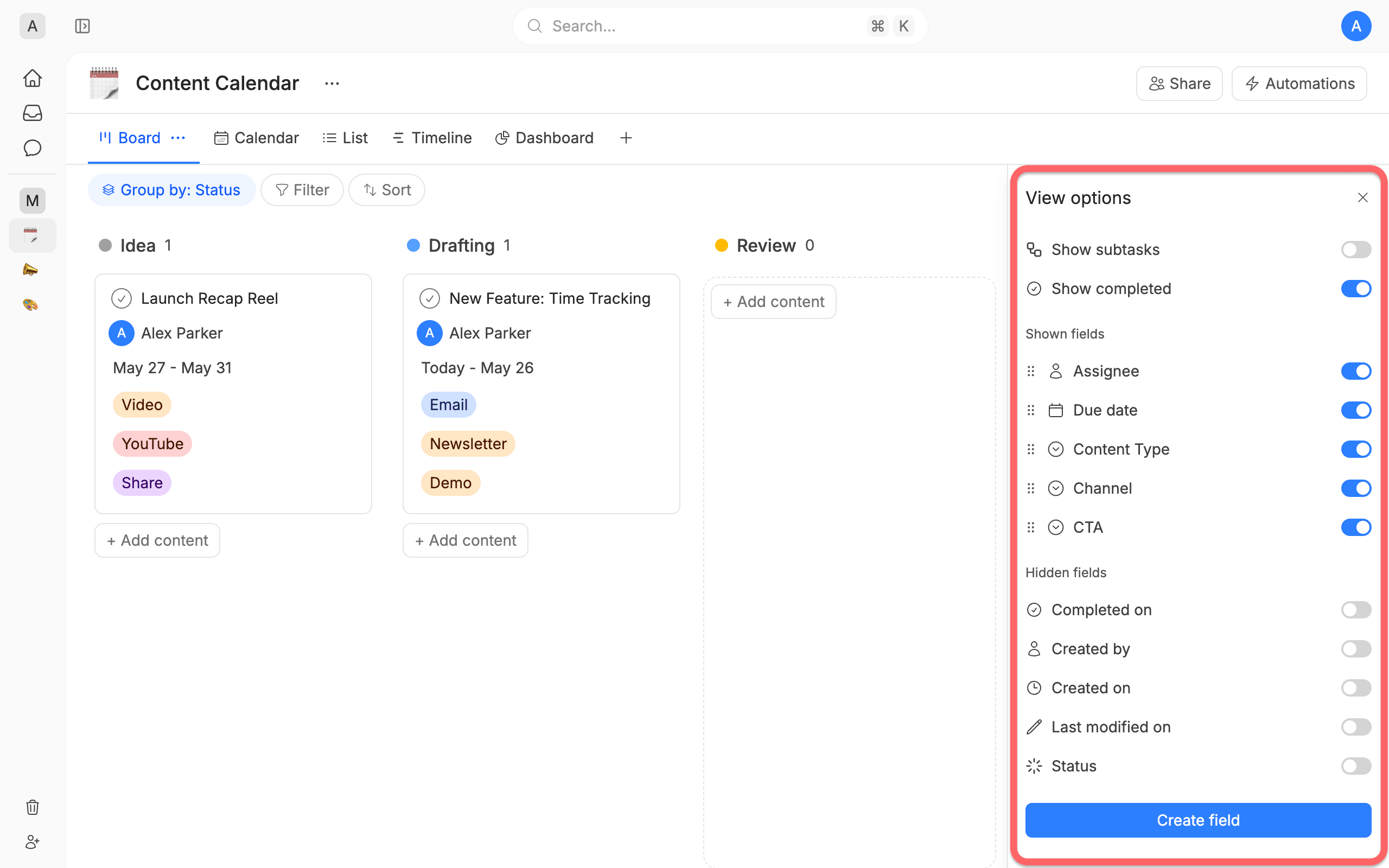 View options