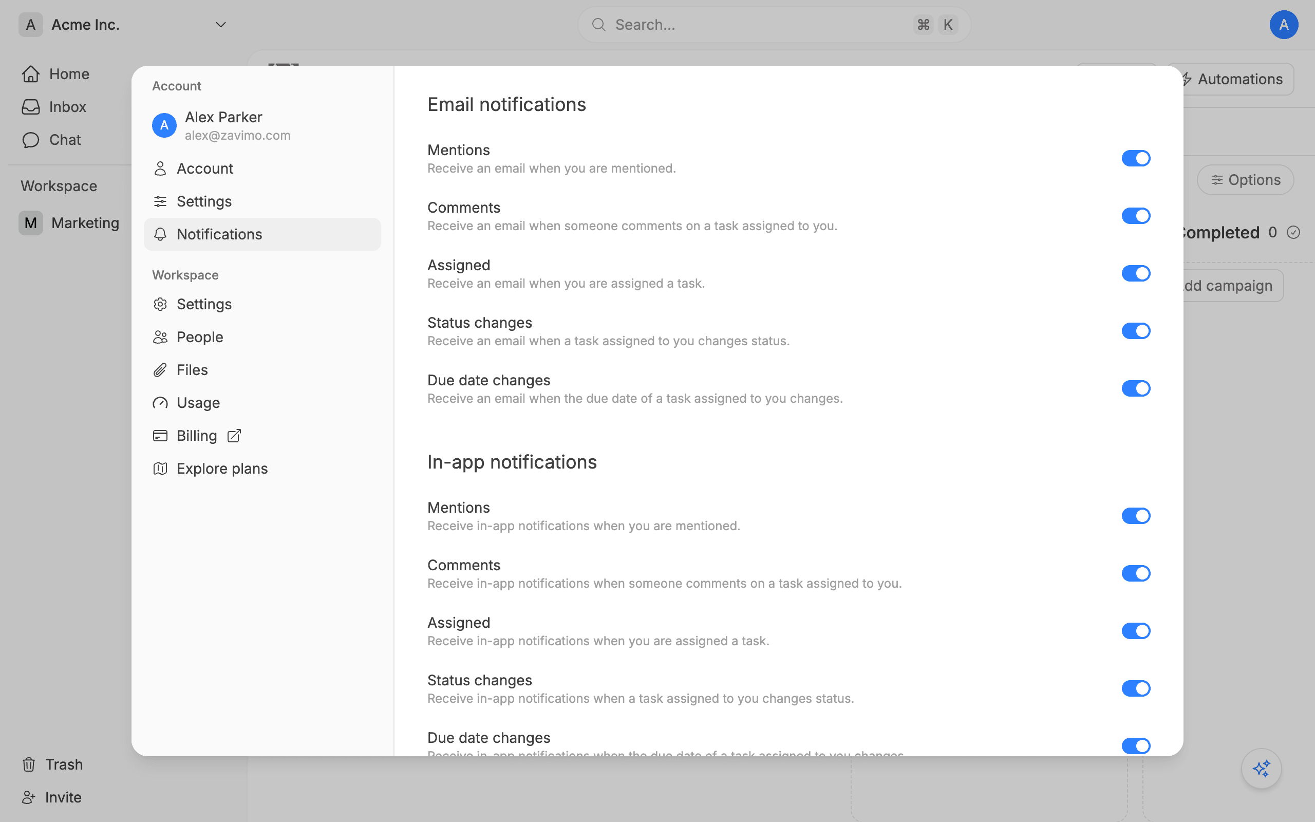 Notification settings