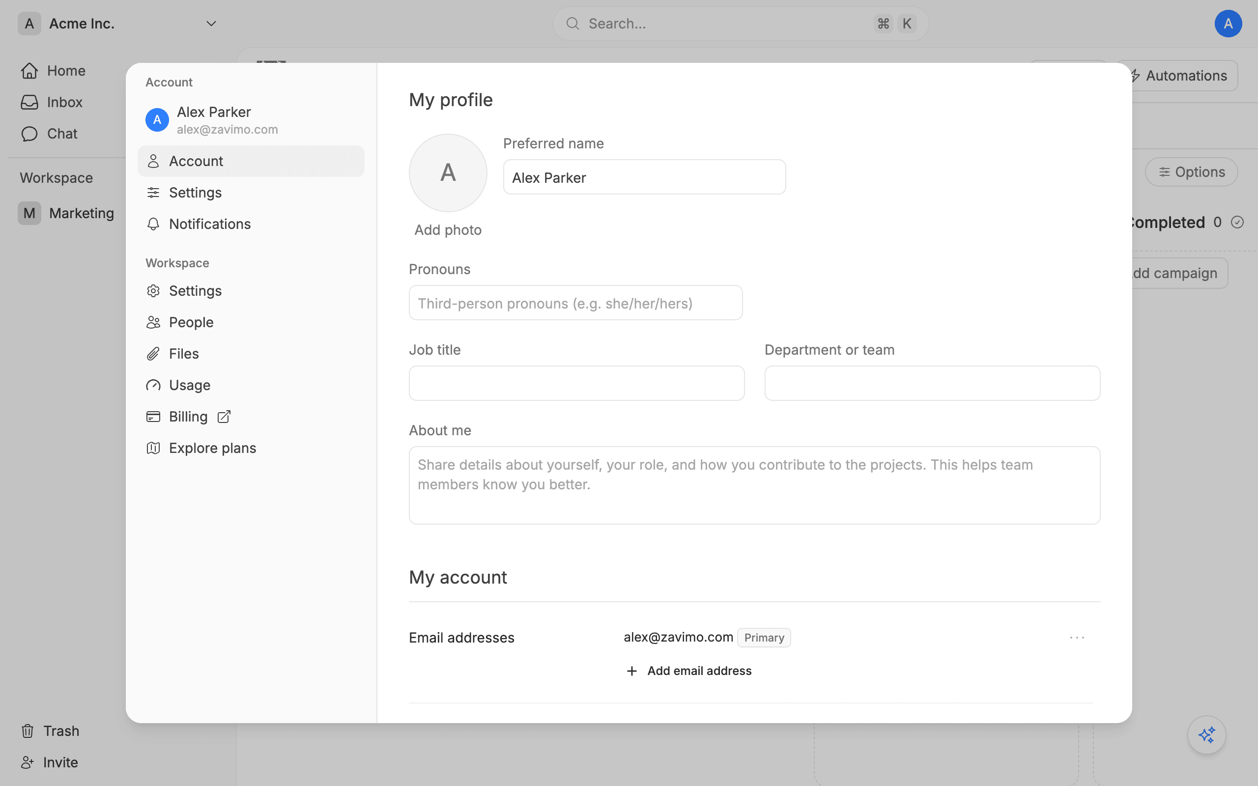 Account details