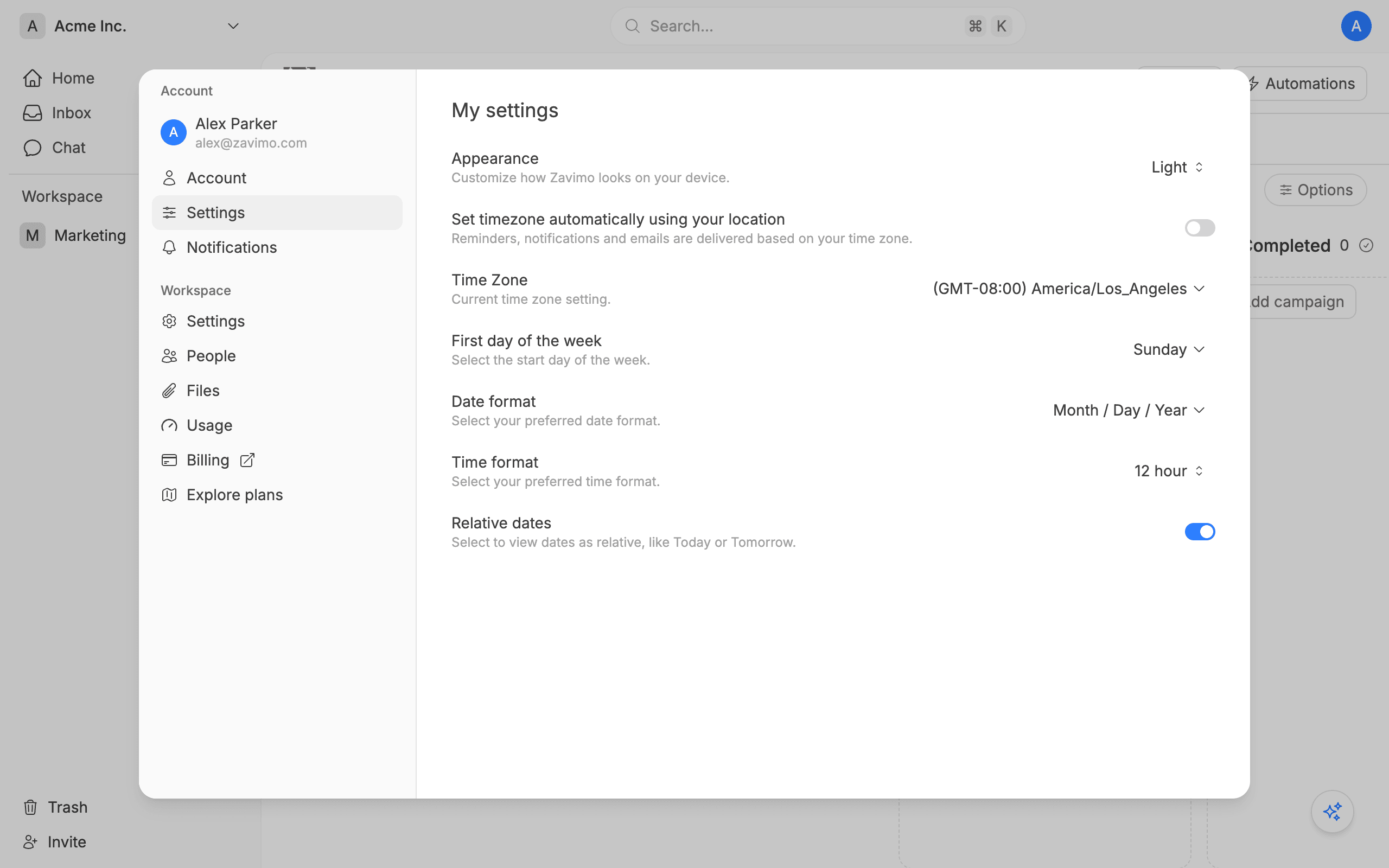 Appearance settings