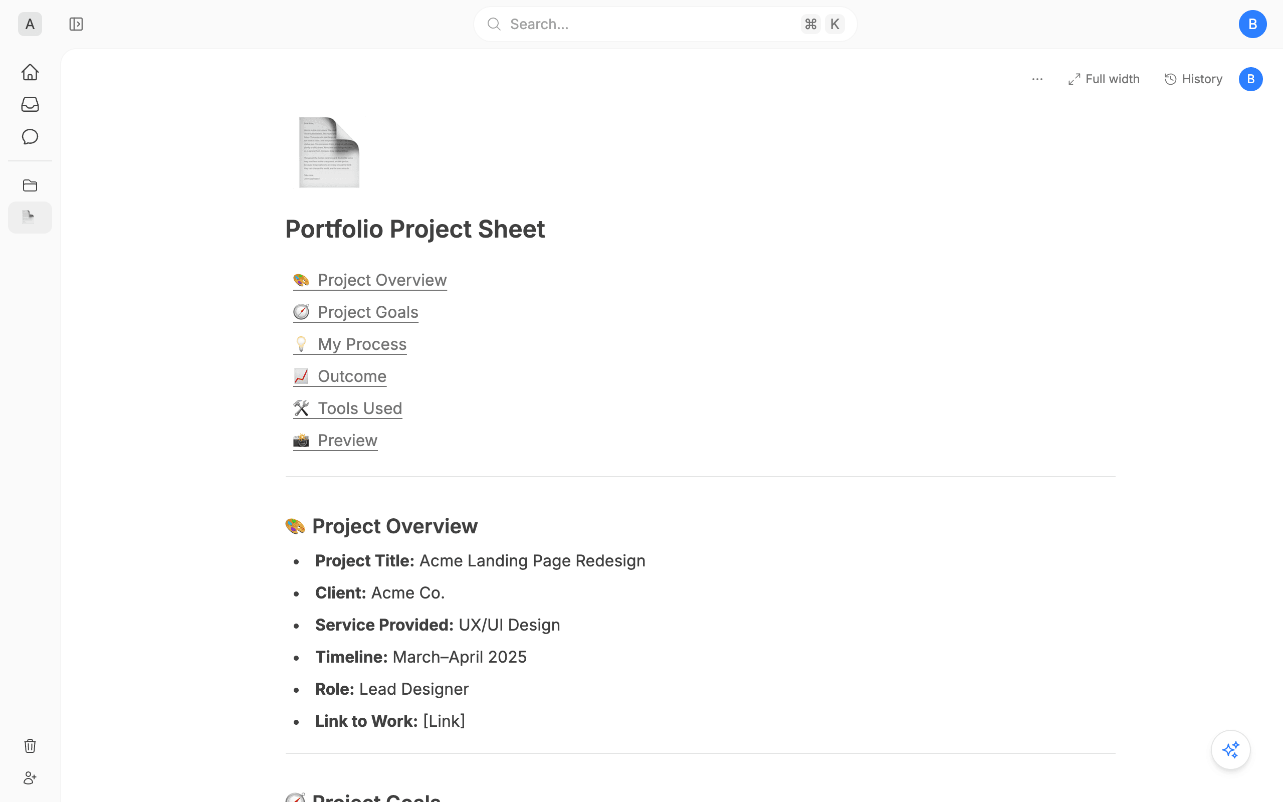 Portfolio Project Sheet