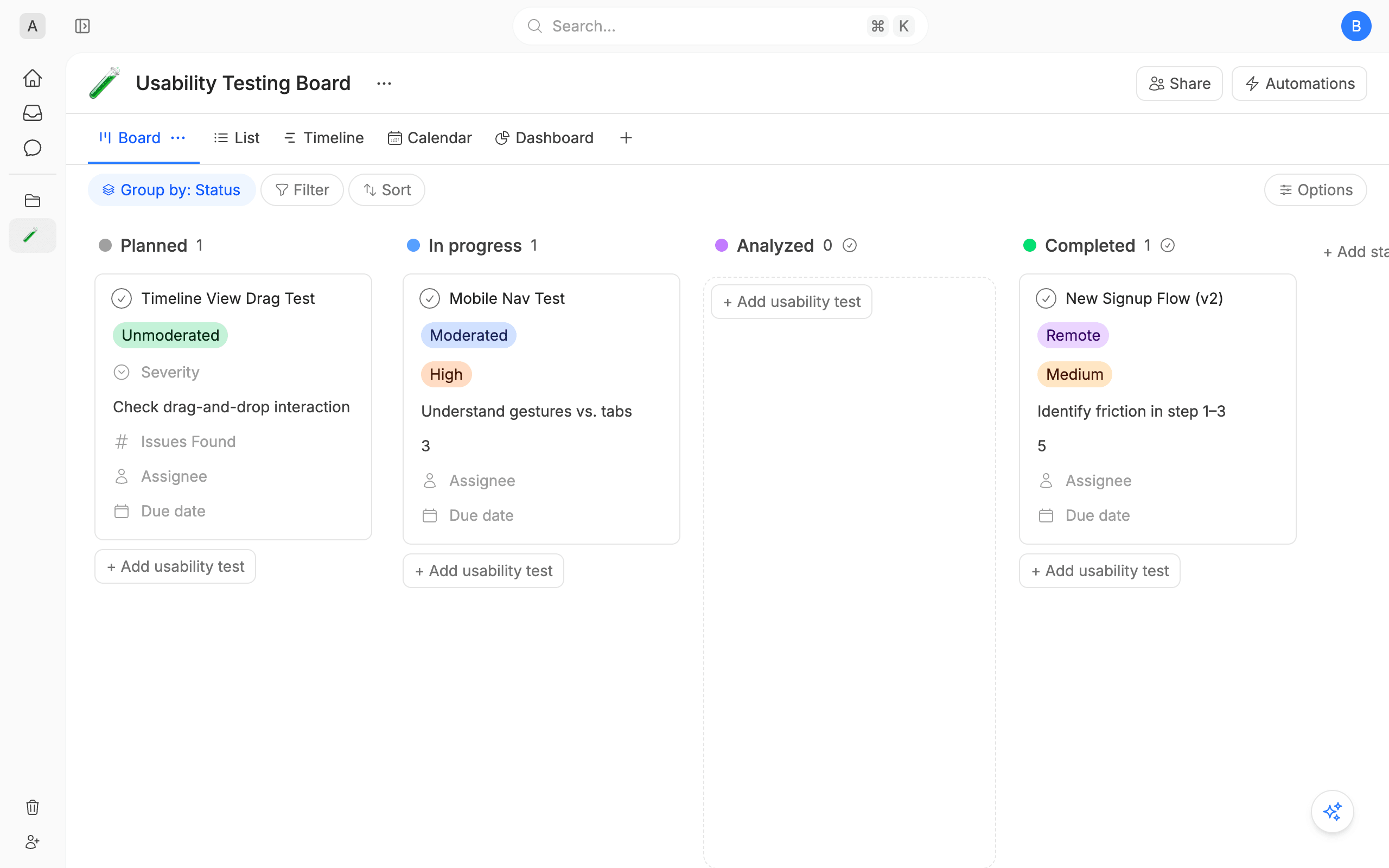 Usability Testing Board