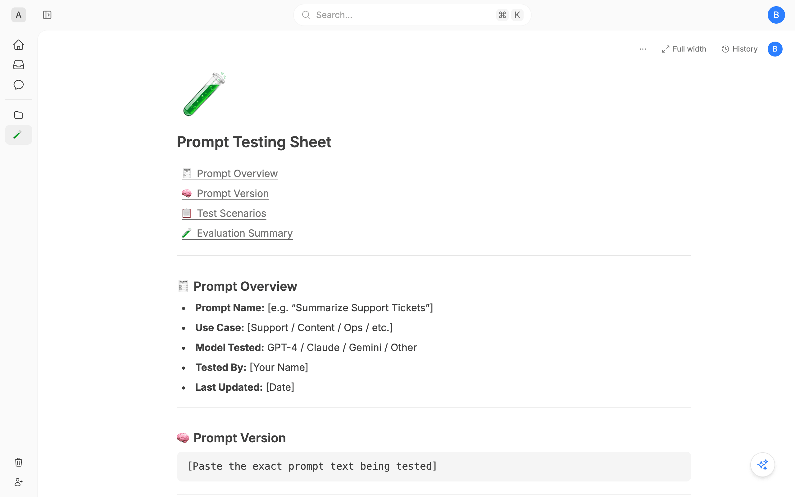 Prompt Testing Sheet