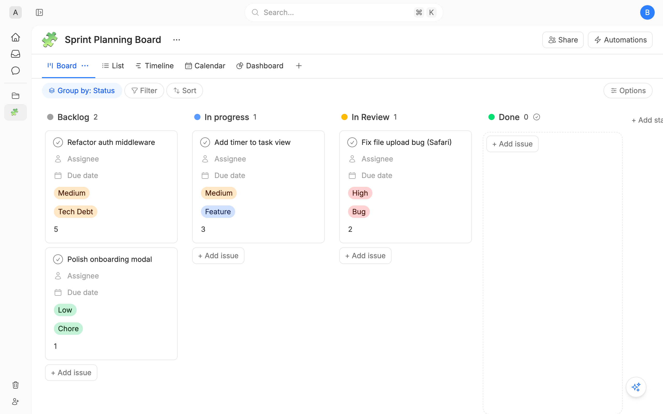 Sprint Planning Board
