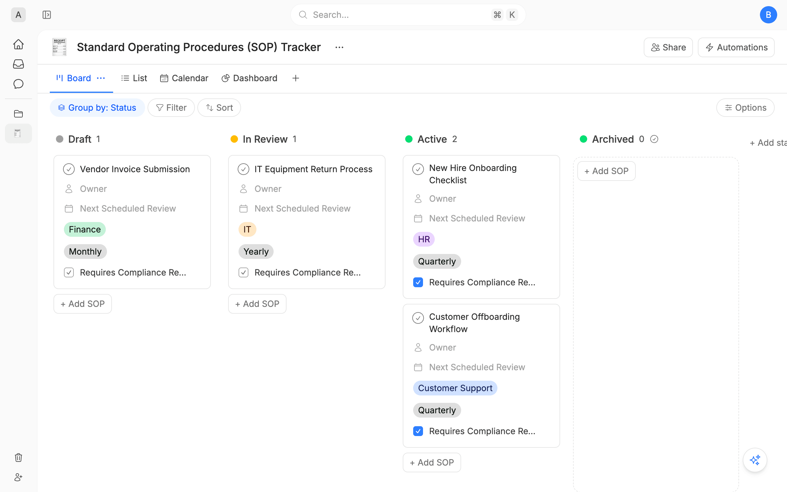 Standard Operating Procedures (SOP) Tracker