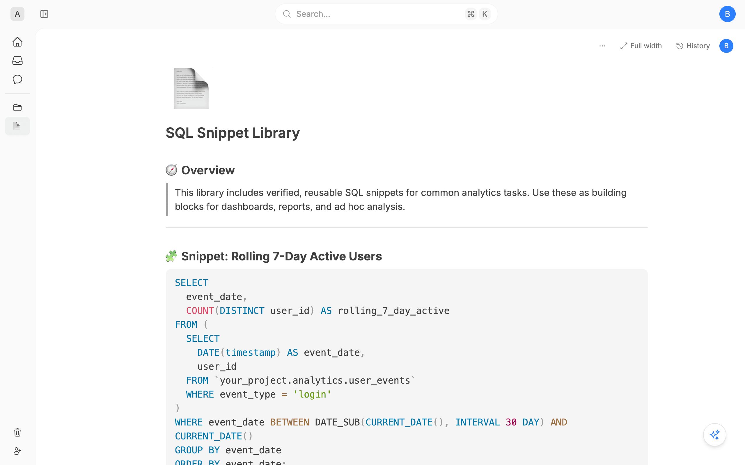 SQL Snippet Library