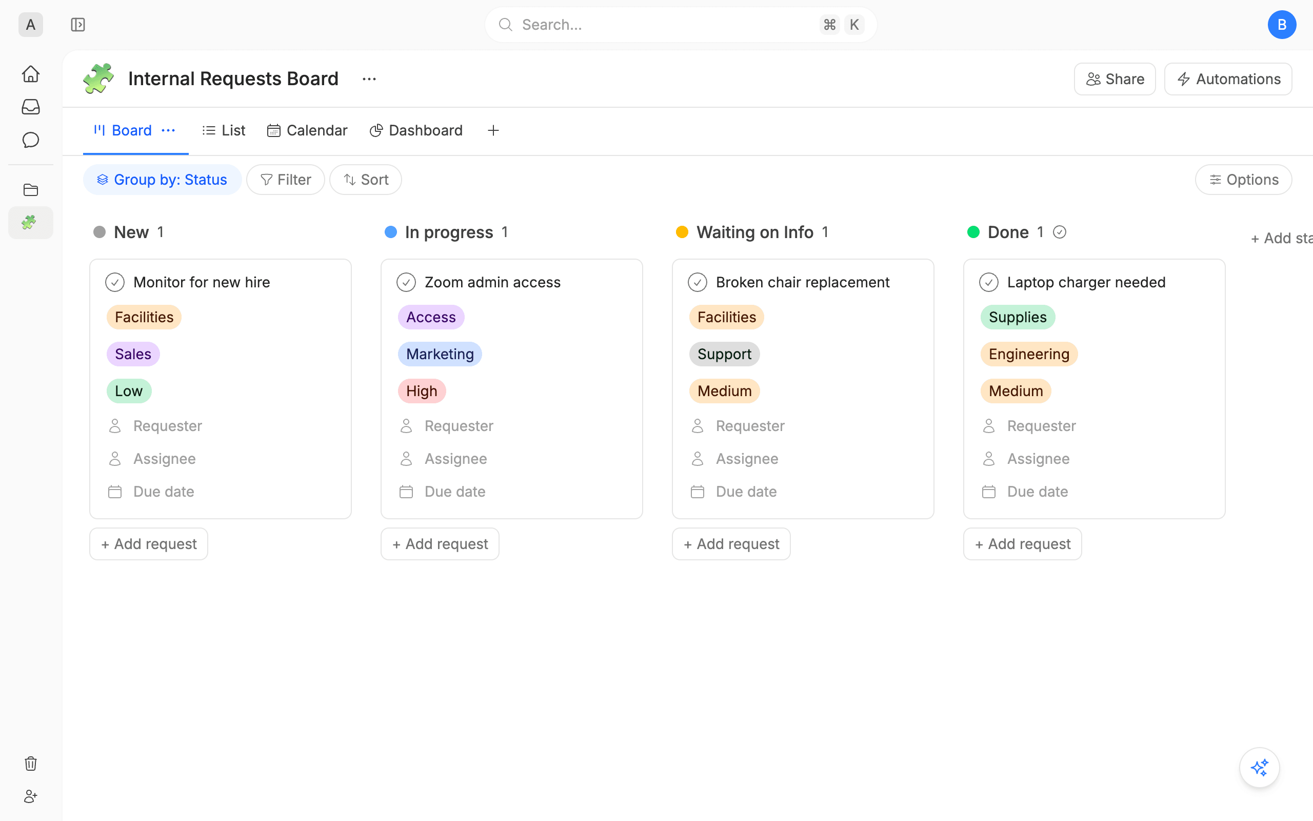 Internal Requests Board