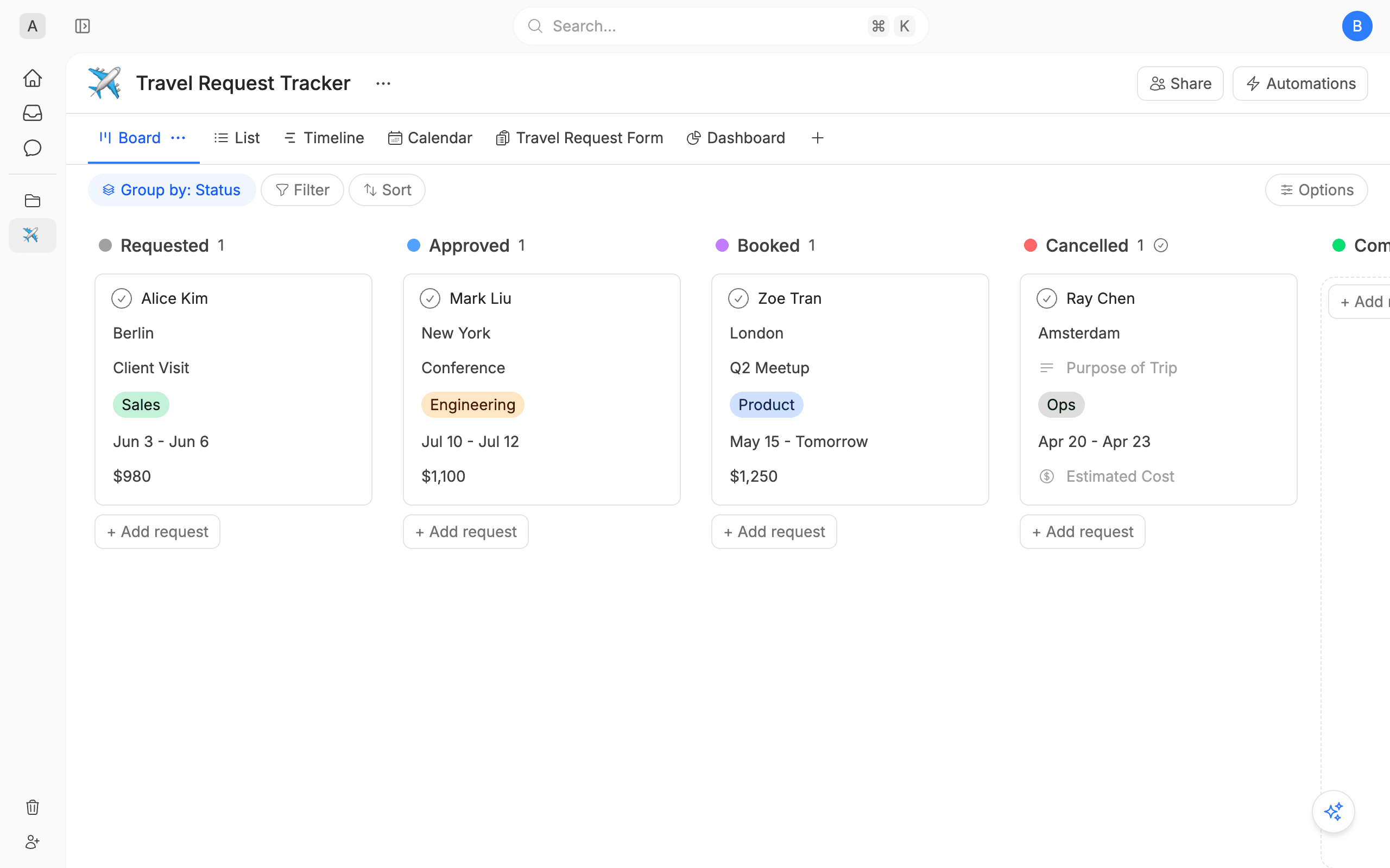 Travel Request Tracker