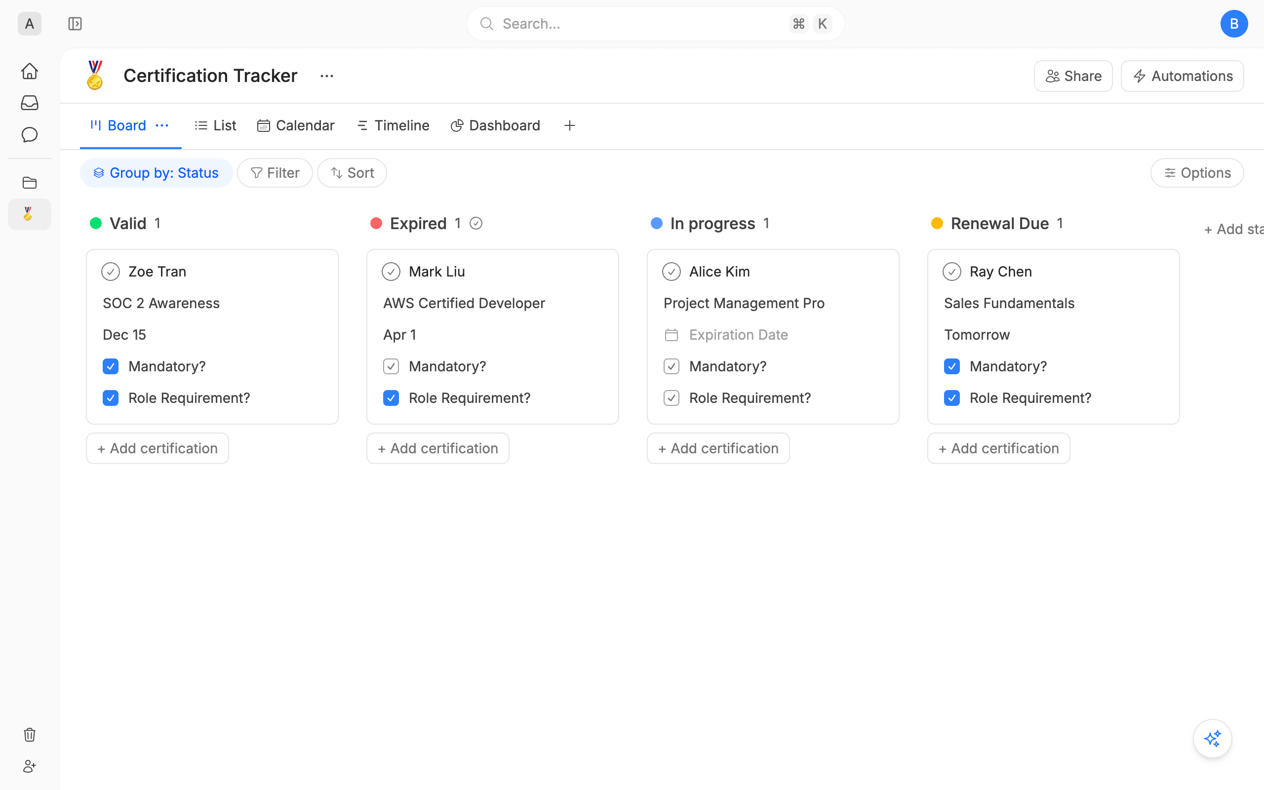 Certification Tracker