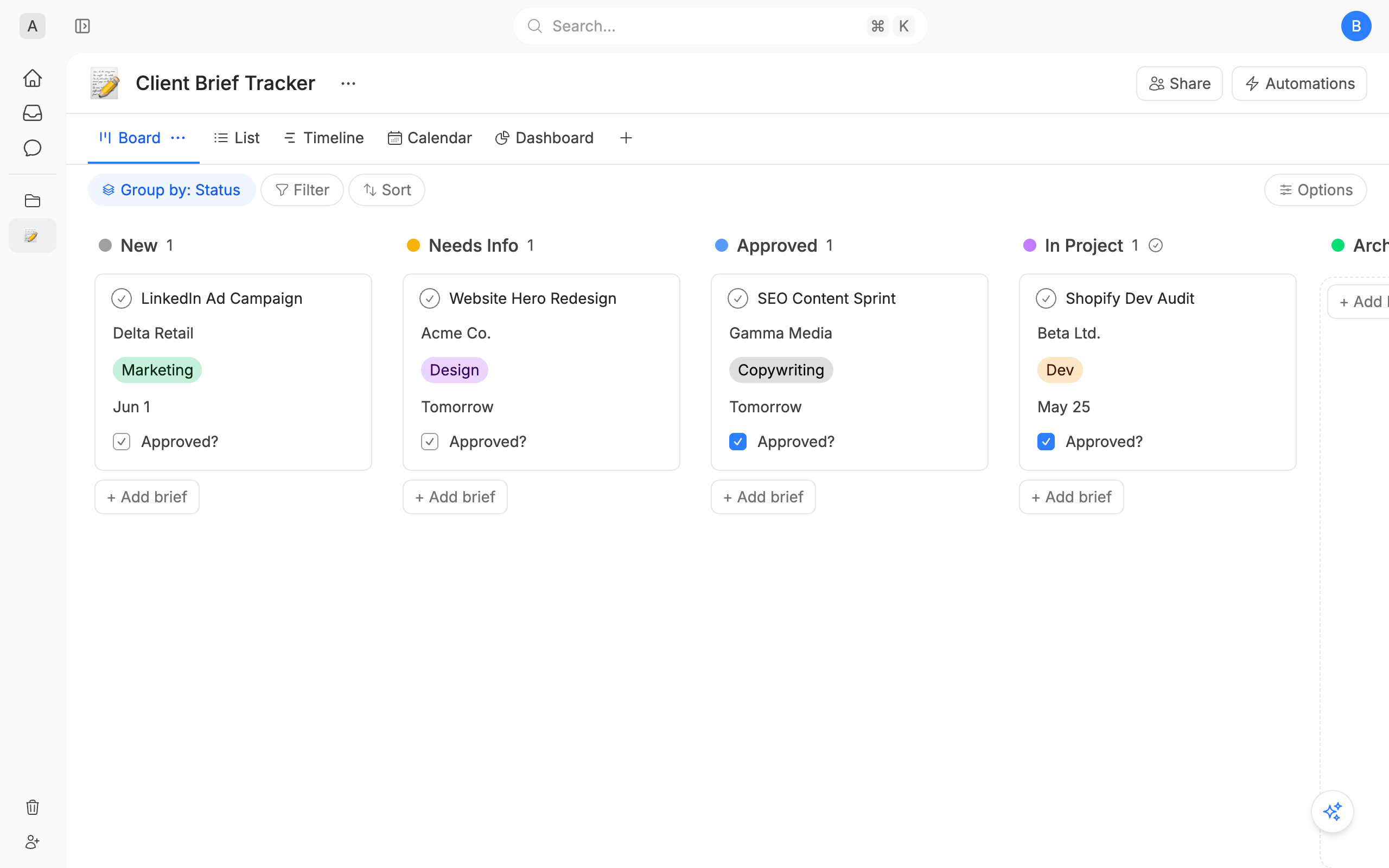 Client Brief Tracker