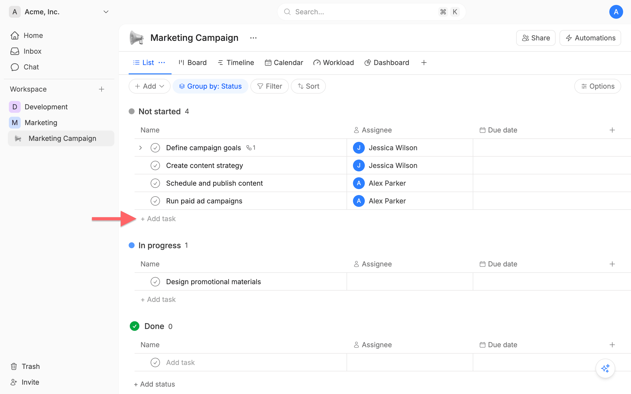 List add task