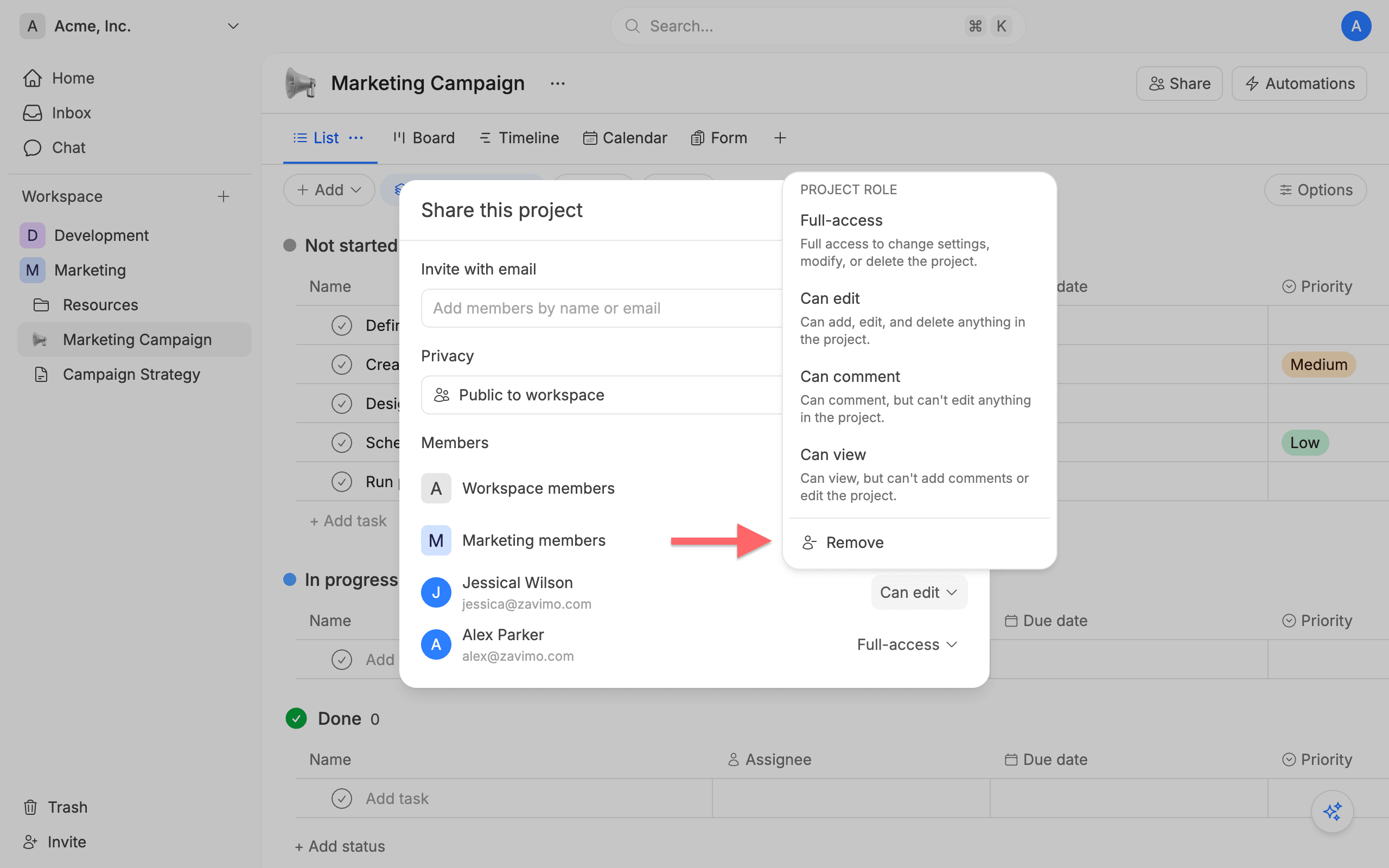 Removing members