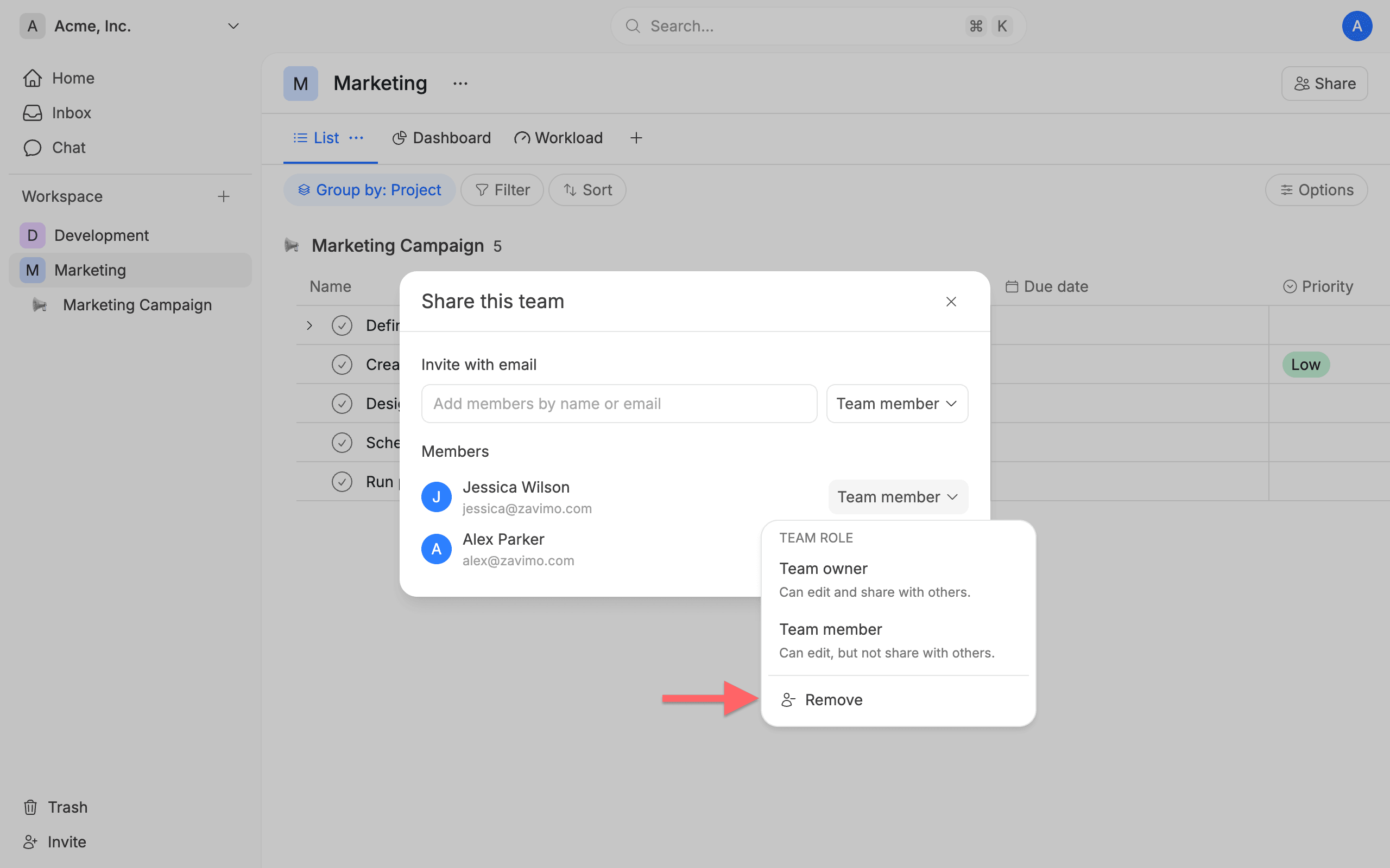 Removing members