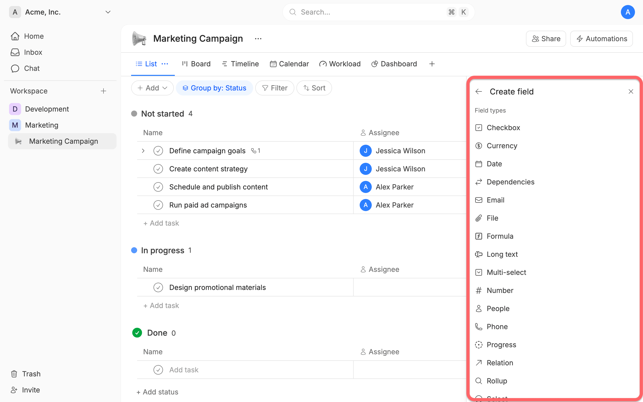 Create field button